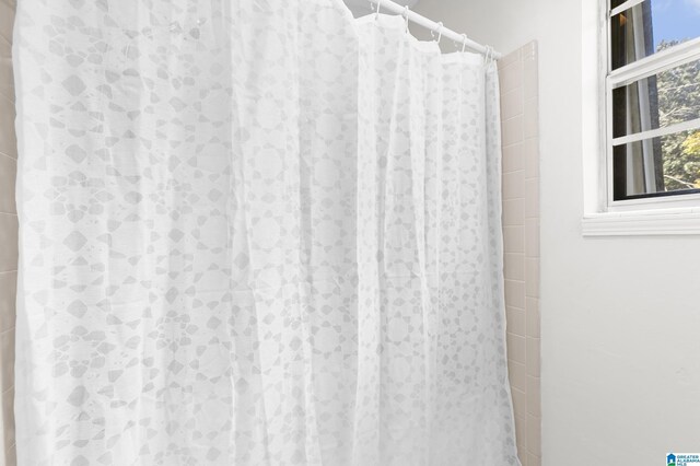 interior details featuring a shower with curtain