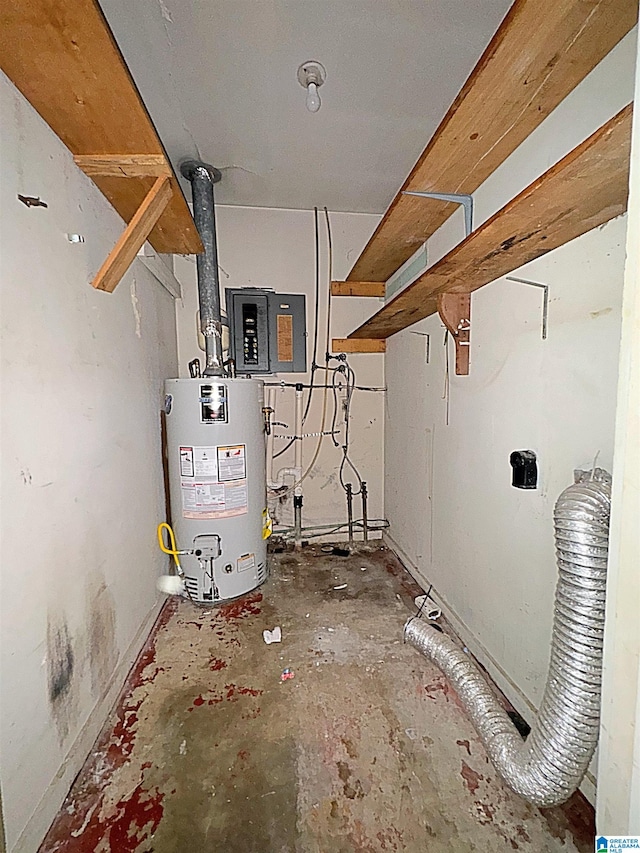 utility room featuring electric panel and gas water heater