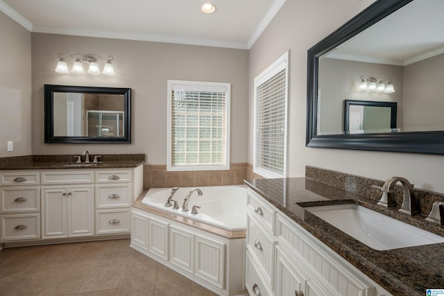 bathroom with ornamental molding, a sink, and tile patterned floors