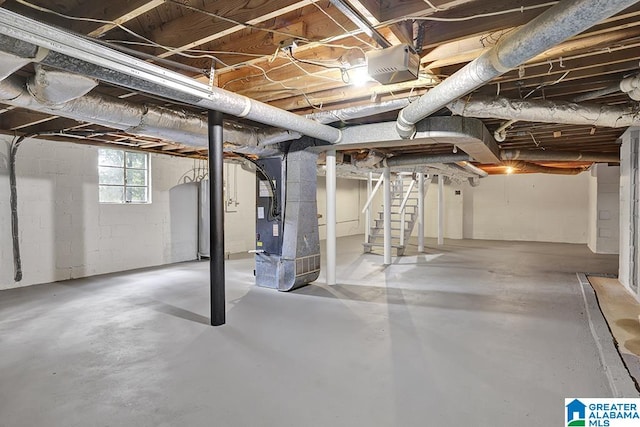 basement with heating unit