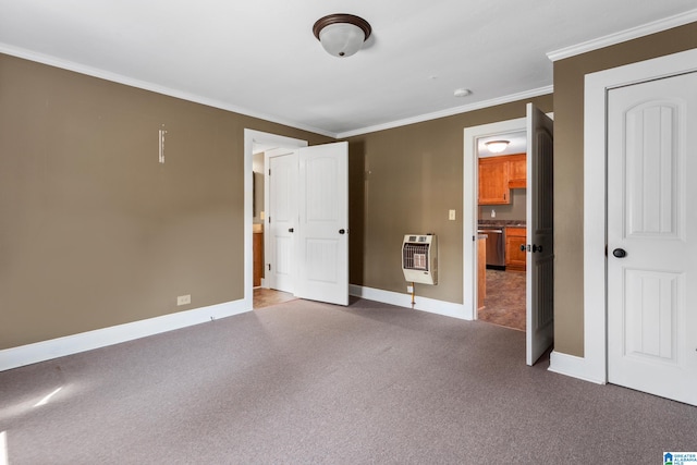 unfurnished bedroom featuring crown molding, tile patterned floors, and heating unit