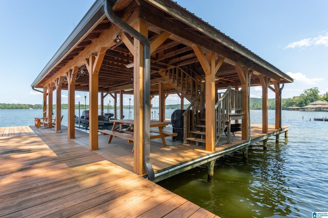 dock area featuring a water view