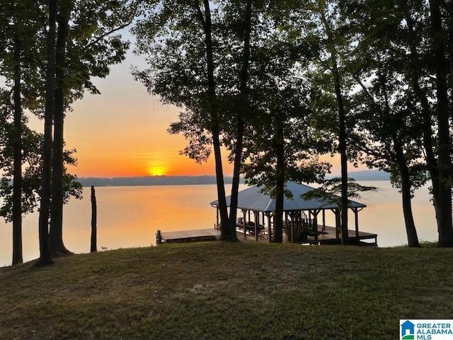 property view of water featuring a gazebo