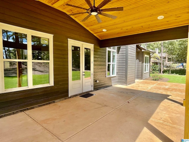 view of patio / terrace with ceiling fan and french doors