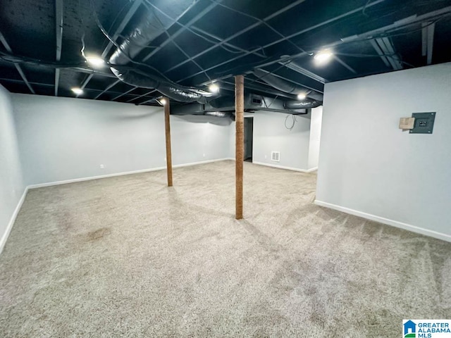 basement with carpet floors