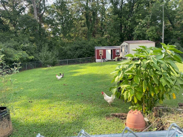 view of yard featuring a storage unit