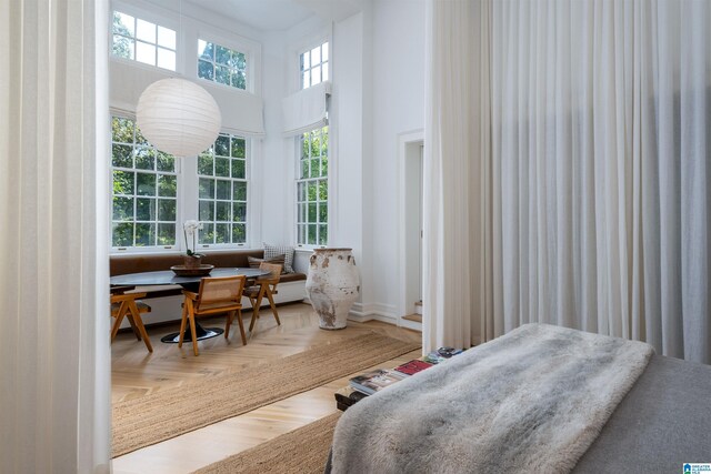 bedroom featuring parquet floors