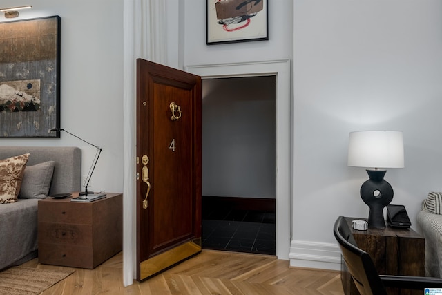 hallway with light parquet floors