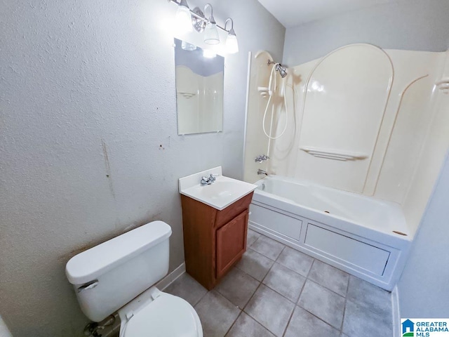 full bathroom with vanity, toilet, tile patterned floors, and shower / bathing tub combination