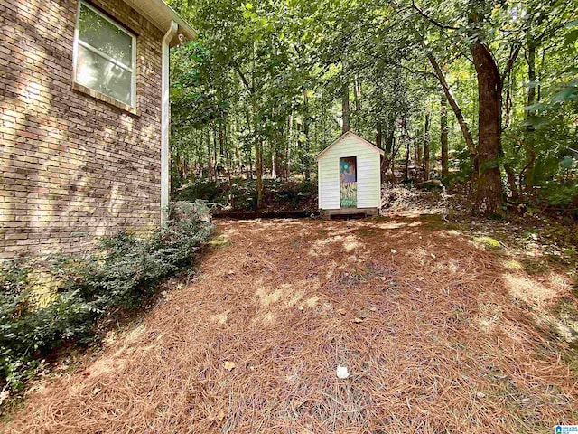 view of yard featuring a shed