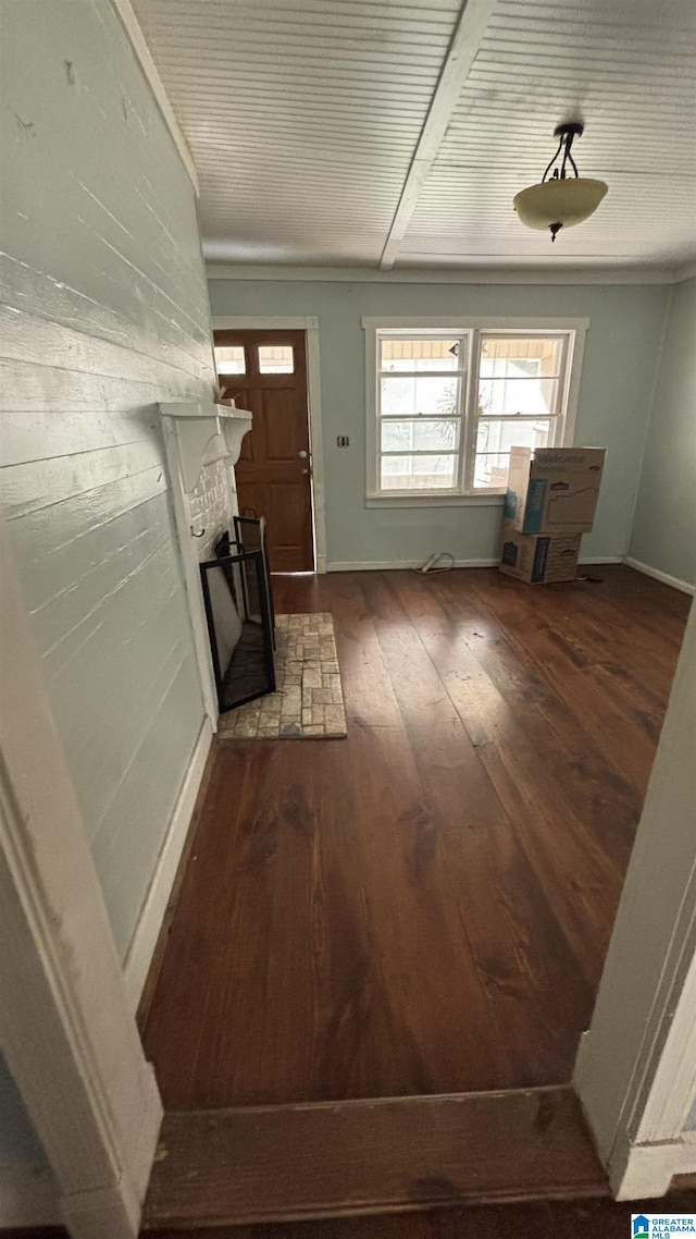 interior space featuring a fireplace and hardwood / wood-style flooring