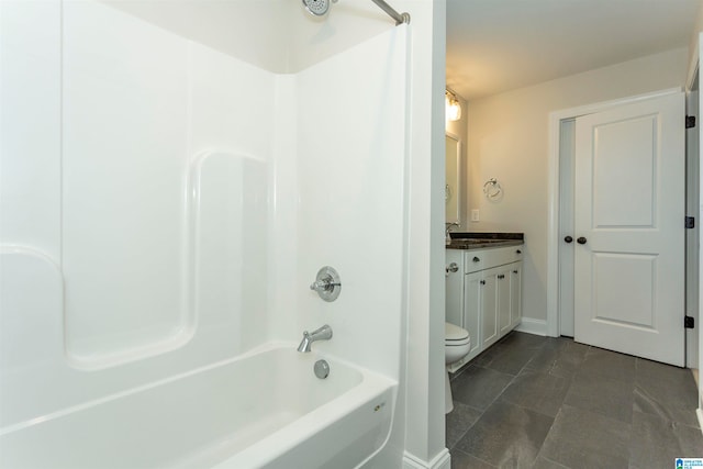 full bathroom featuring vanity, toilet, tile patterned floors, and shower / bathing tub combination