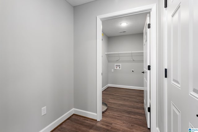 hall featuring dark wood-type flooring