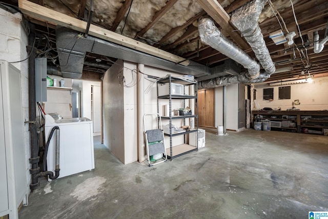 basement with independent washer and dryer and electric panel