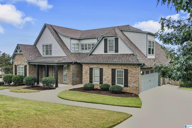 view of front of house with a garage and a front lawn