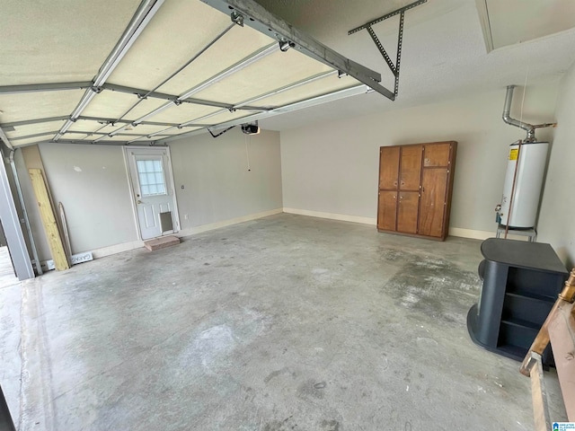 garage with gas water heater and a garage door opener