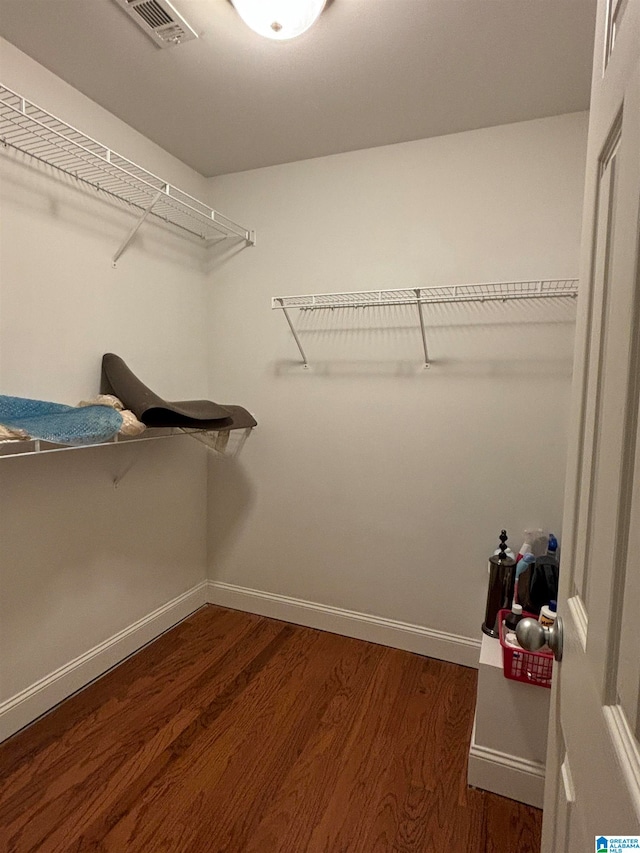 walk in closet with wood-type flooring