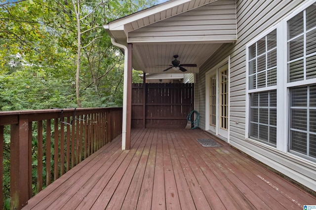 wooden deck with ceiling fan