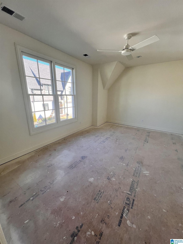 bonus room featuring ceiling fan