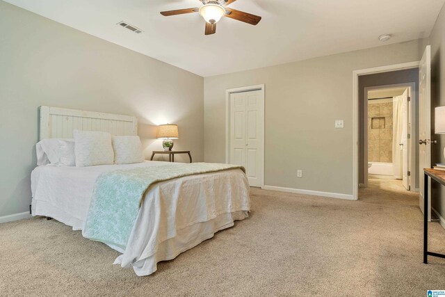 bedroom featuring ceiling fan and carpet floors