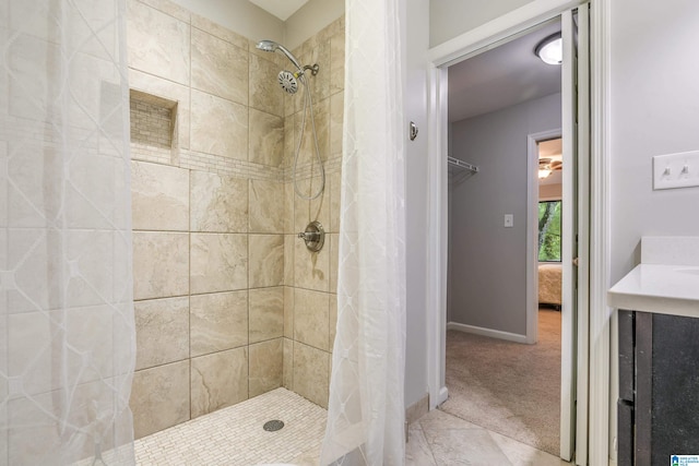 bathroom featuring vanity and walk in shower