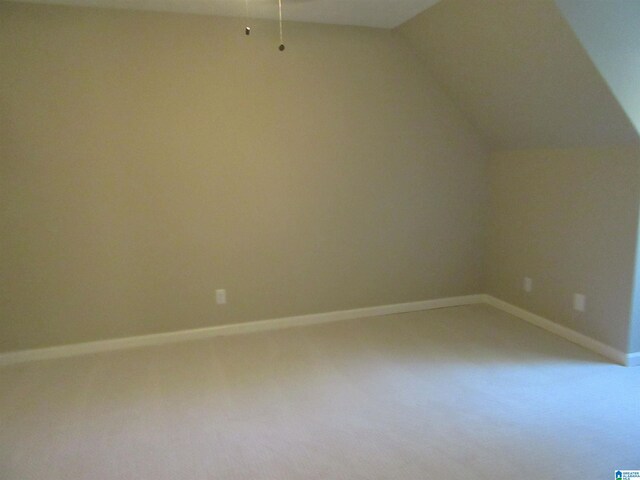 additional living space featuring lofted ceiling and carpet flooring