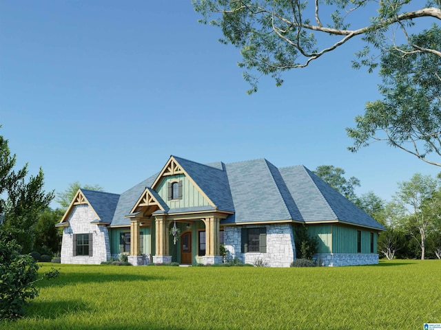 0 Ridgeview Lake Rd, Alabaster, AL 35007 - view of front facade with stone siding, a front yard, and board and batten siding