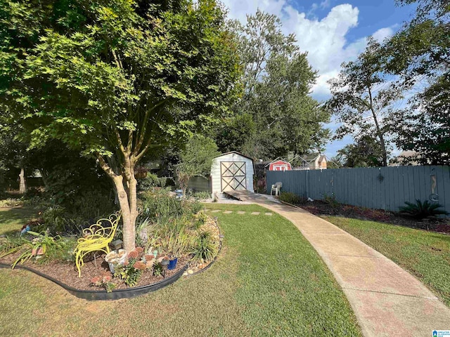 view of yard with a shed