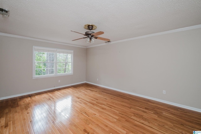 3424 Oakdale Dr, Vestavia Hills, AL 35223 - empty room featuring ornamental molding, a textured ceiling, light wood-style floors, baseboards, and ceiling fan