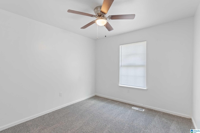 spare room with ceiling fan and carpet floors