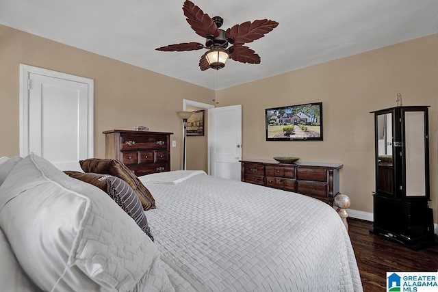 949 44th St, Birmingham, AL 35208 - bedroom with a ceiling fan, baseboards, and dark wood finished floors
