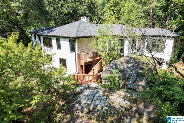 view of front of home with a deck