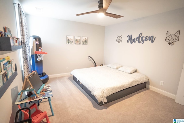 bedroom featuring carpet and ceiling fan