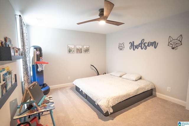 bedroom featuring carpet and ceiling fan