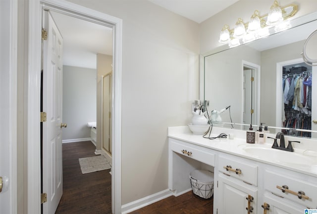 bathroom featuring wood-type flooring and vanity