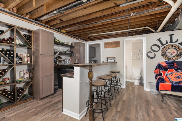 interior space featuring dark hardwood / wood-style flooring and indoor bar