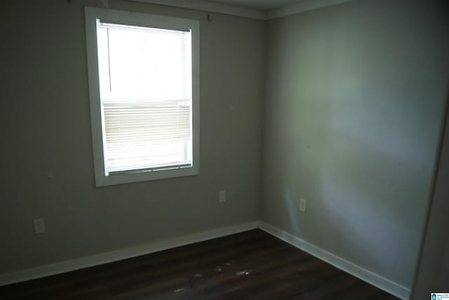 spare room with crown molding, plenty of natural light, and dark hardwood / wood-style floors