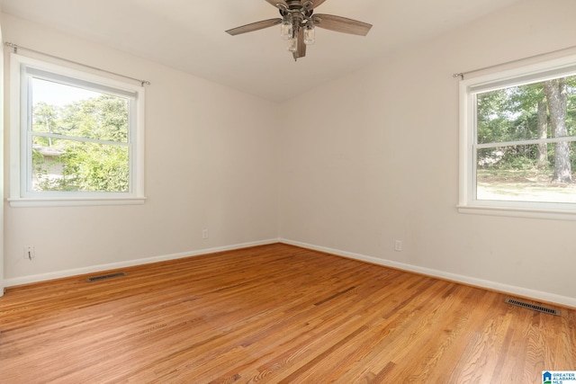 unfurnished room featuring ceiling fan and light hardwood / wood-style floors