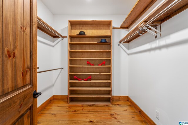 spacious closet with light hardwood / wood-style flooring