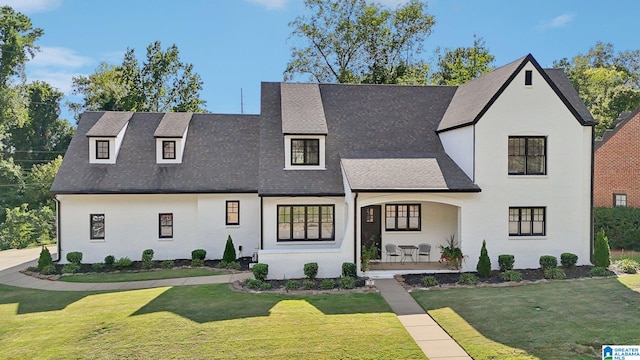 french provincial home featuring a front lawn