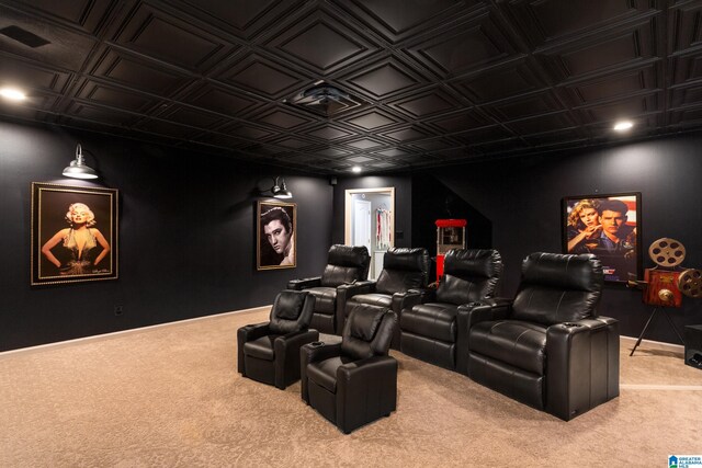 157 Hickory Ridge Dr, Glencoe, AL 35905 - carpeted home theater with an ornate ceiling and baseboards