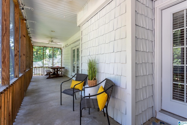 157 Hickory Ridge Dr, Glencoe, AL 35905 - sunroom featuring a ceiling fan and french doors