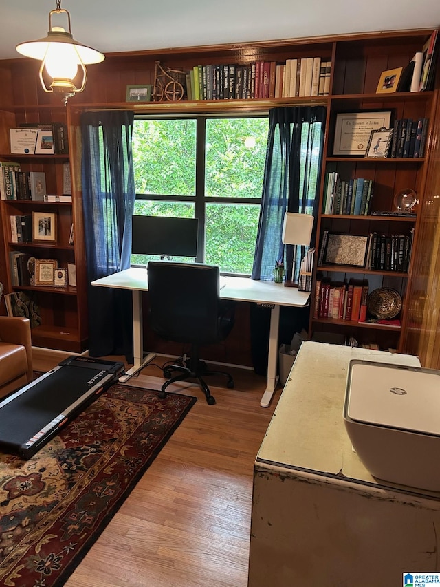 office area with hardwood / wood-style floors