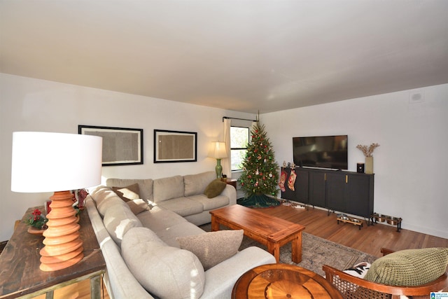 living room with hardwood / wood-style floors