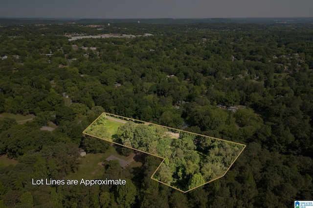 birds eye view of property with a view of trees
