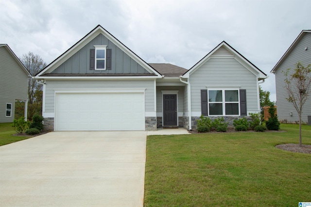 craftsman-style house with a front yard and a garage