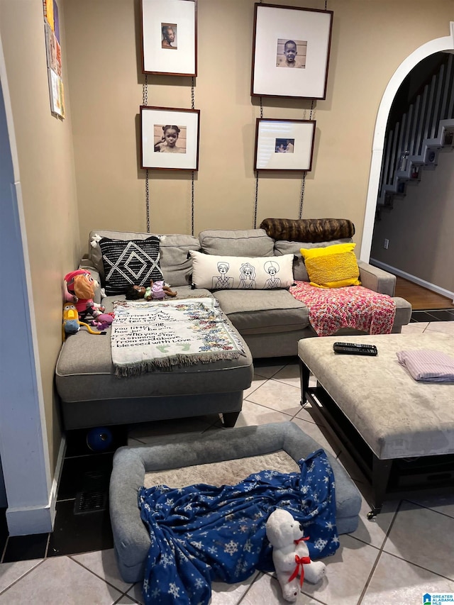 living room featuring tile patterned floors