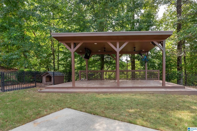 exterior space featuring a gazebo and a deck