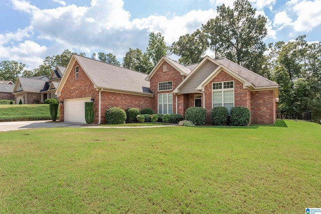 view of front of property featuring a front yard and a garage