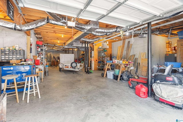 garage featuring a workshop area